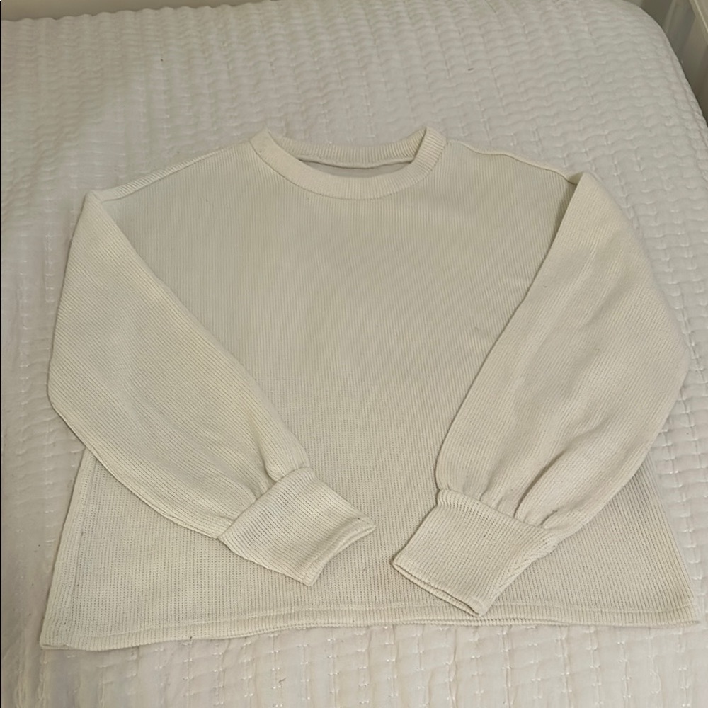 Madewell Cream/white Ribbed Knit Sweater